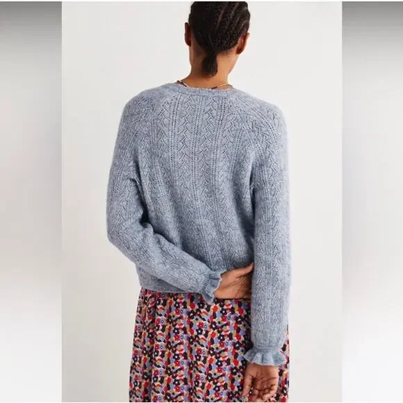 BODEN Pointelle Long Sleeve Cardigan Sweater Blue, Size 8 - Picture 2 of 14